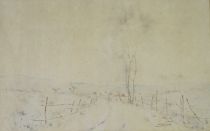 tableau Hiver Outer Nestor paysage,village  aquarelle papier 1ère moitié 20e siècle