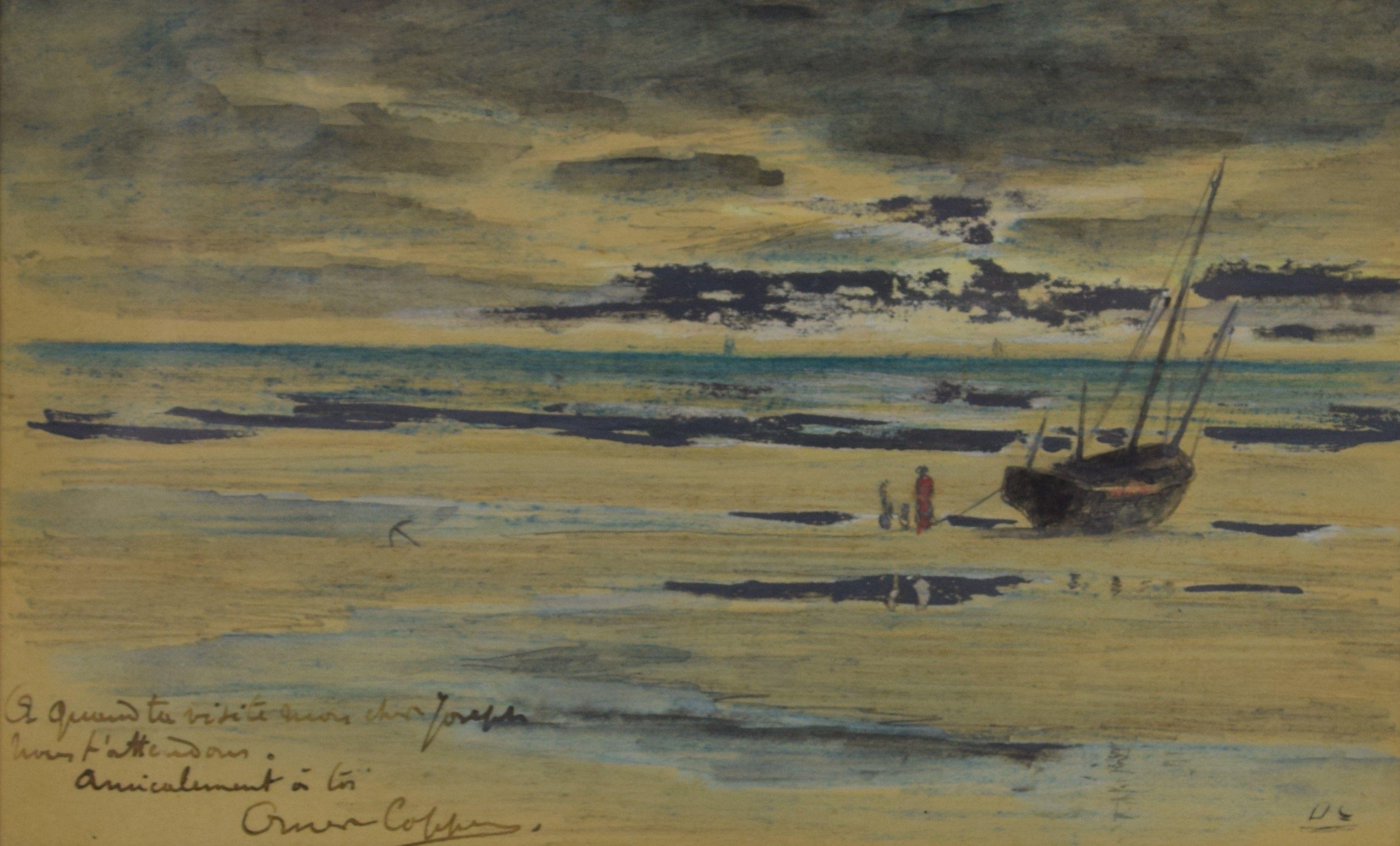 tableau Nous vous attendons Coppens Omer marine,personnage  aquarelle papier 1ère moitié 20e siècle