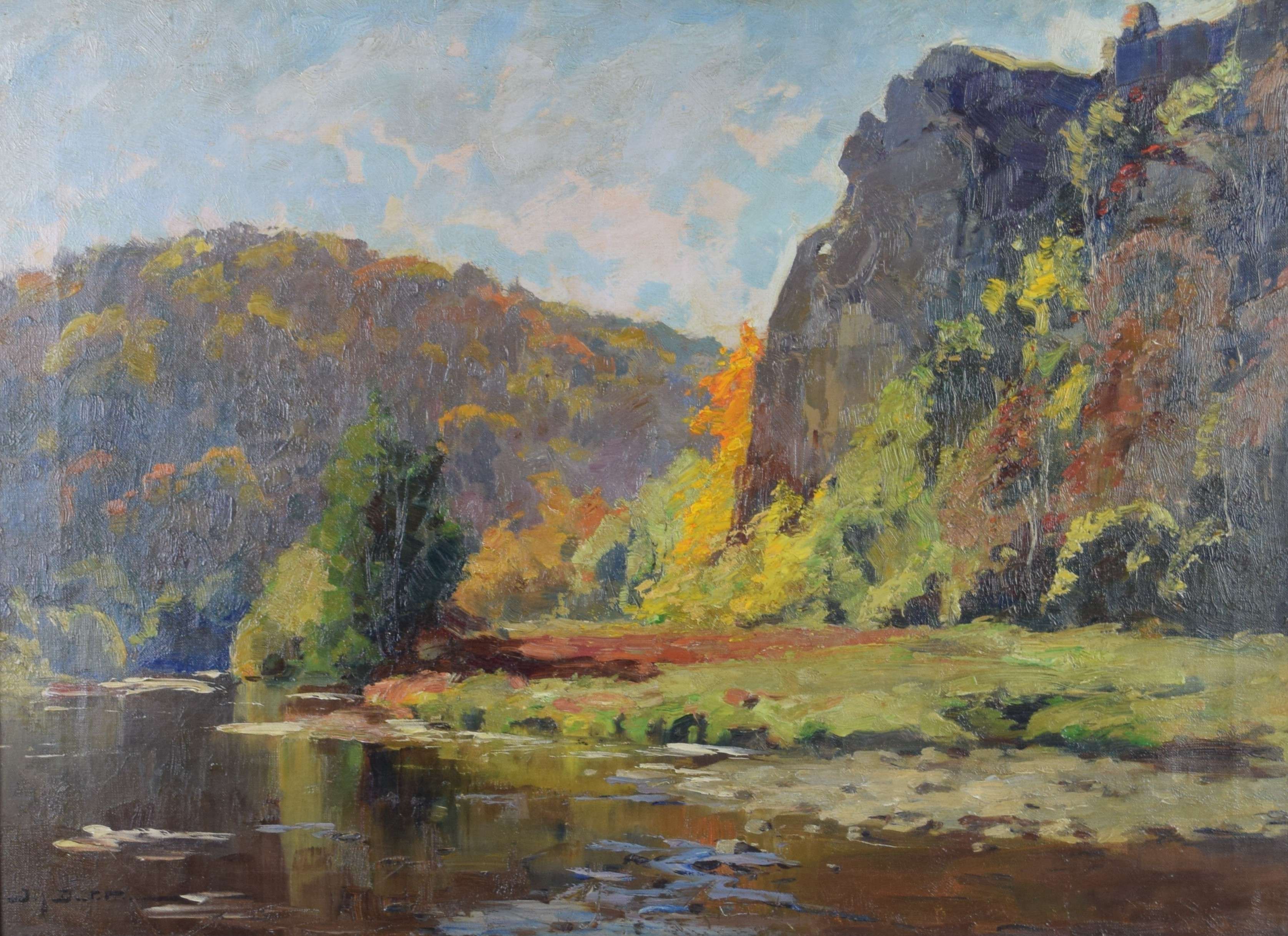 tableau Les aiguilles de Chaleux Dutillieu Jef paysage  huile toile 1ère moitié 20e siècle