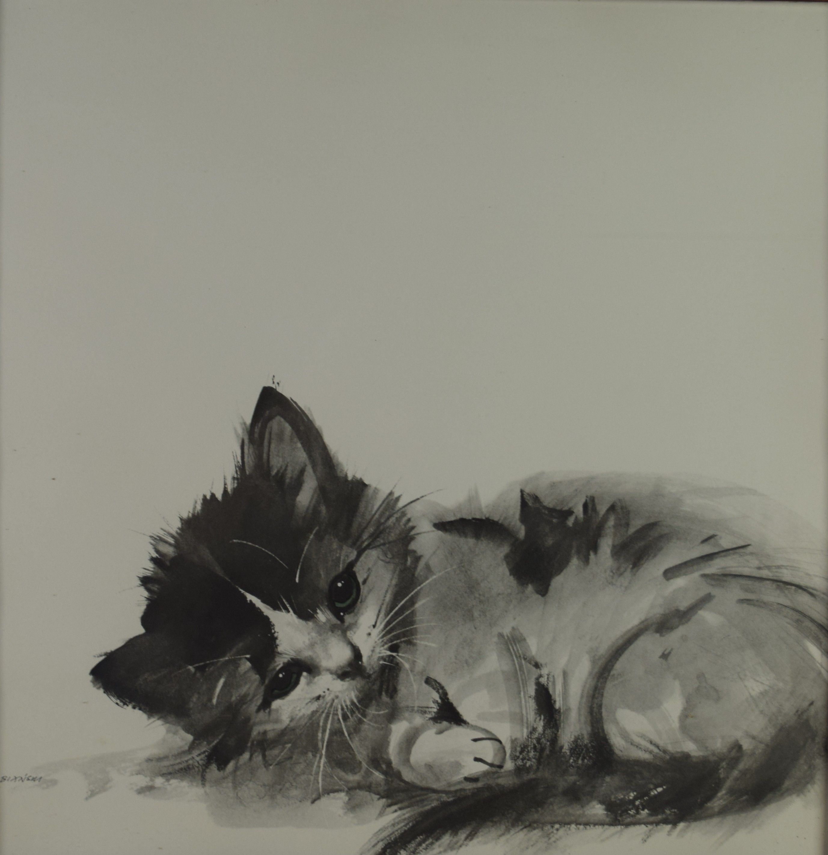 tableau Chat 7 Grabianski Janusz animaux   papier 2ième moitié 20e siècle