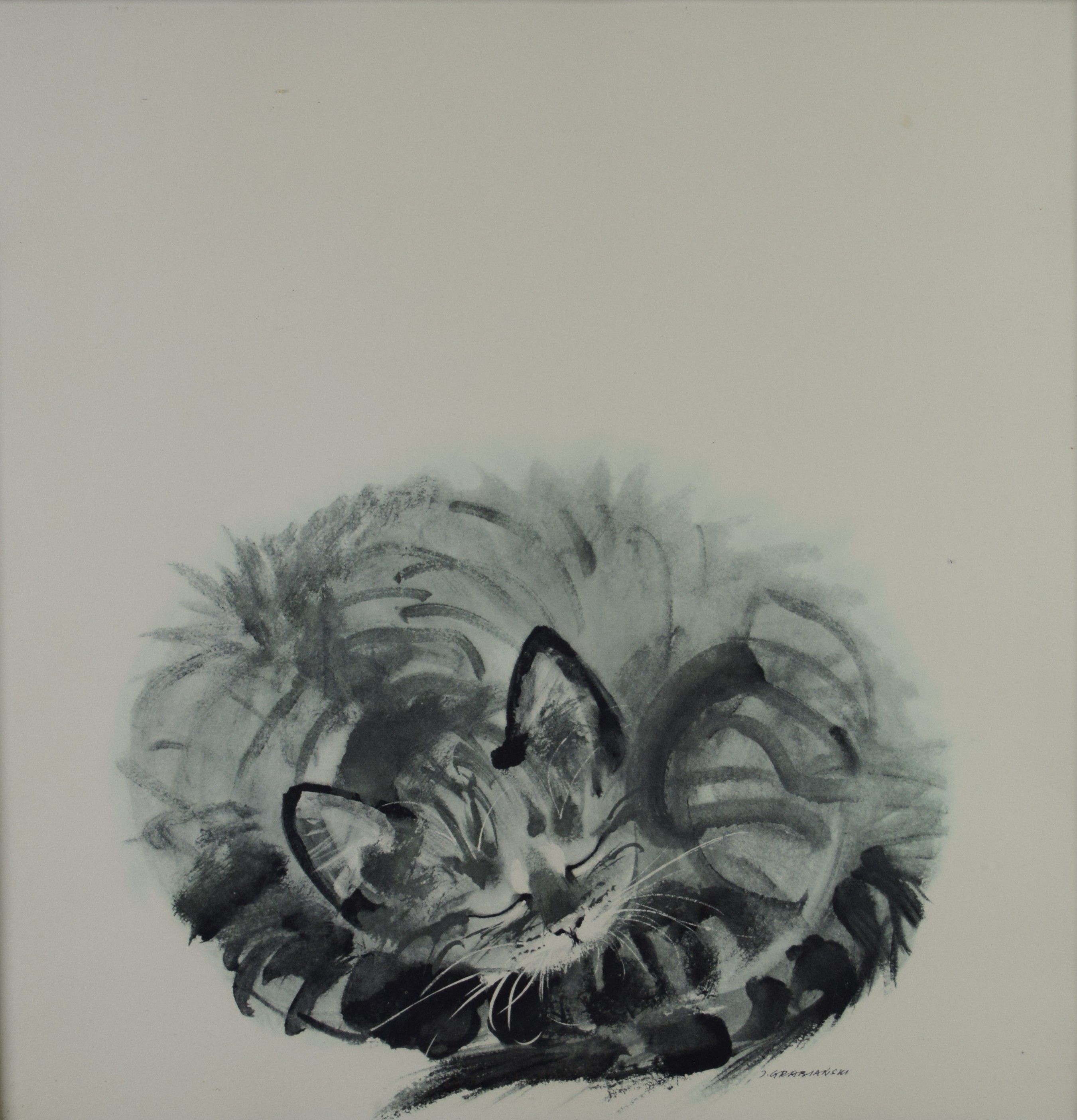 tableau Chat 5 Grabianski Janusz animaux   papier 2ième moitié 20e siècle