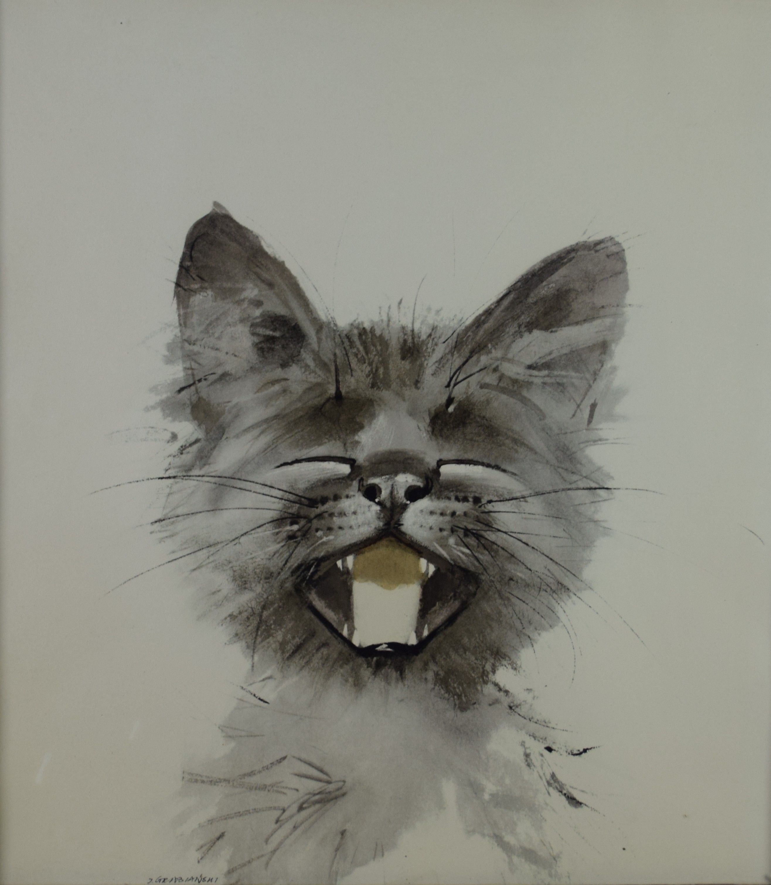 tableau Chat 3 Grabianski Janusz animaux   papier 2ième moitié 20e siècle