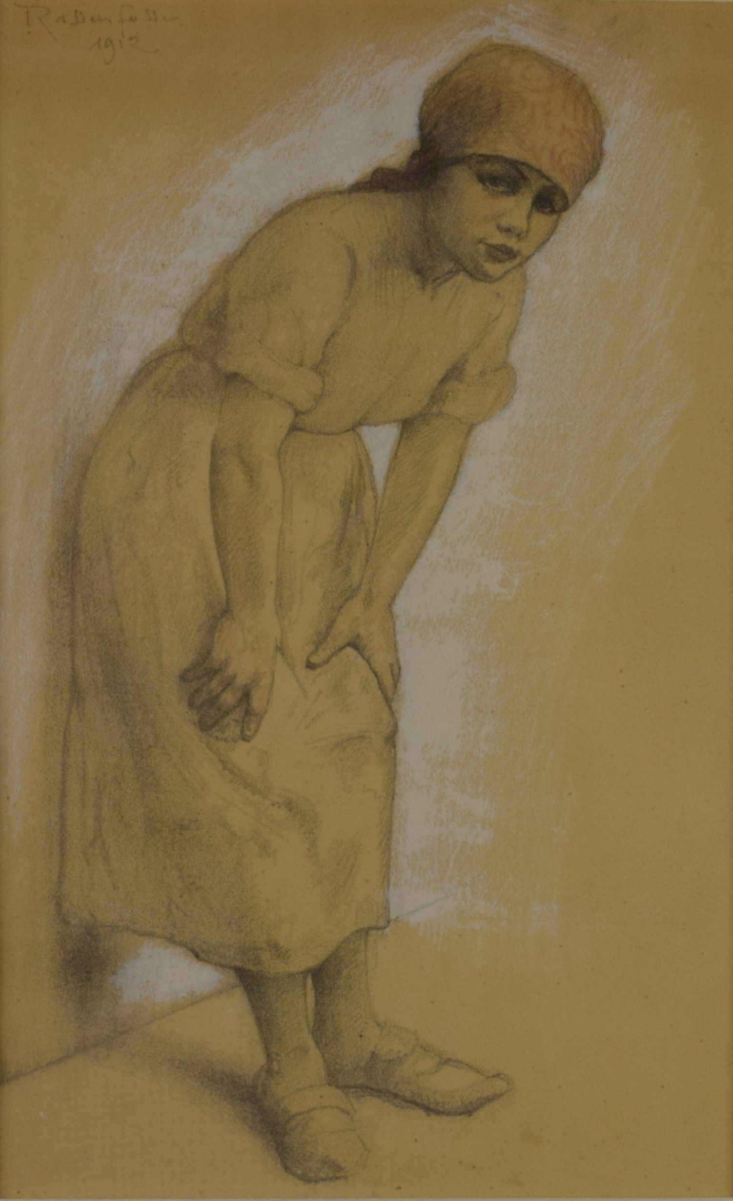 tableau La hercheuse  Rassenfosse Armand personnage  estampe papier 1ère moitié 20e siècle