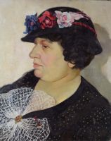 tableau Le chapeau en fleures Duguet Madelaine portrait  huile toile 1ère moitié 20e siècle