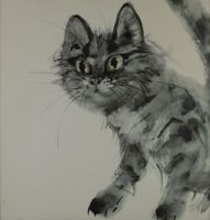 tableau Chat 9 Grabianski Janusz animaux   papier 2ième moitié 20e siècle