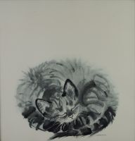 tableau Chat 5 Grabianski Janusz animaux   papier 2ième moitié 20e siècle