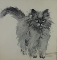tableau Chat 2 Grabianski Janusz animaux   papier 2ième moitié 20e siècle