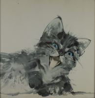 tableau Chat 11 Grabianski Janusz animaux   papier 2ième moitié 20e siècle