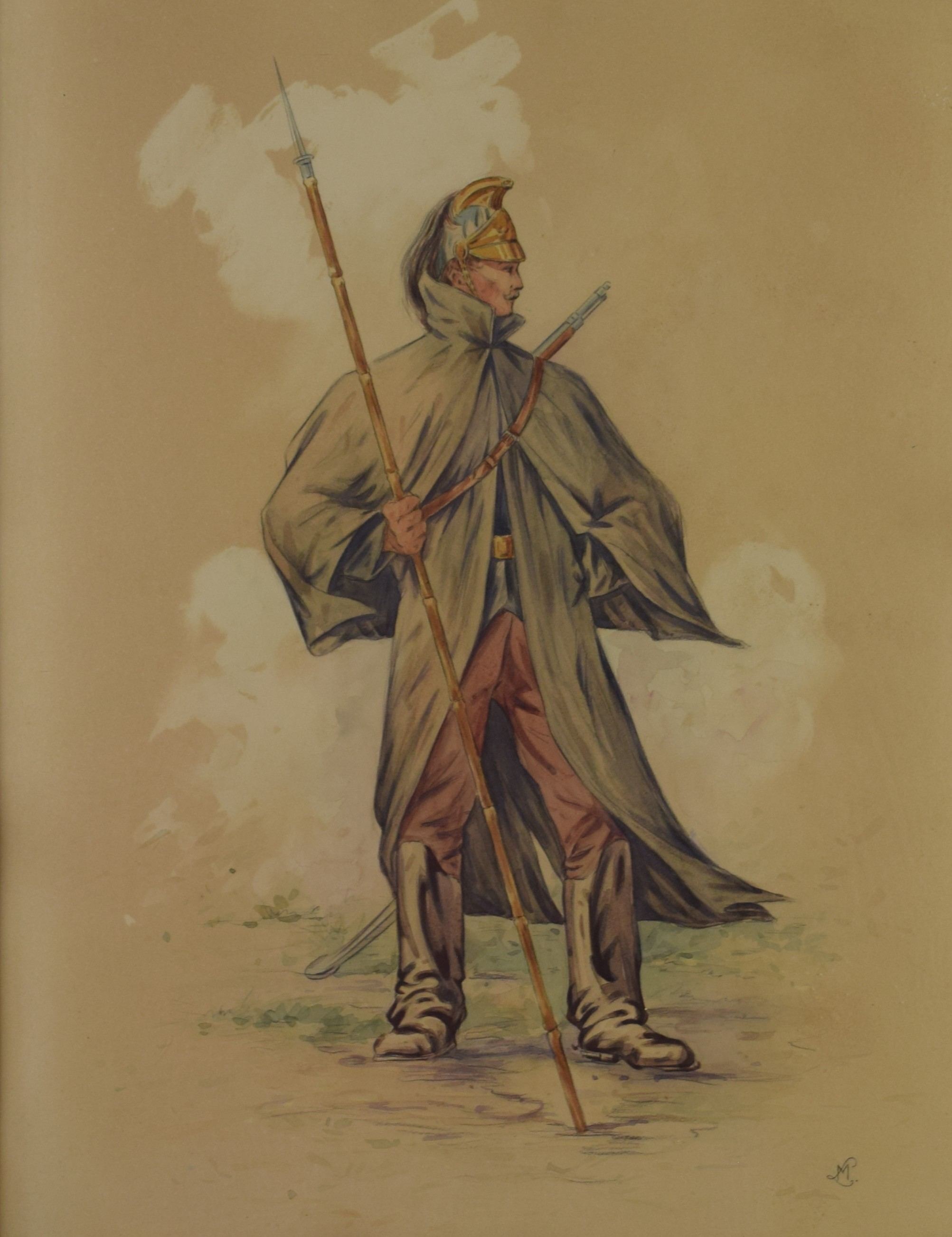 tableau Le lancier   militaire,personnage  mixte papier 1ère moitié 20e siècle