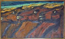 tableau Les chevaux Javaux Ginette animaux  huile toile 2ième moitié 20e siècle