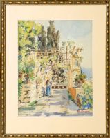 tableau Monastère de cimiez Smeers Frans paysage  aquarelle papier 1ère moitié 20e siècle