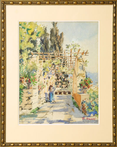 tableau Monastère de cimiez Smeers Frans paysage  aquarelle papier 1ère moitié 20e siècle